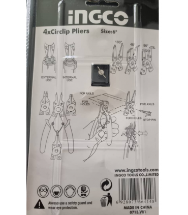 ست 4عددی انبر خار باز کن سر صاف و کج سایز 6 اینچ INGCO مدل HCCP016